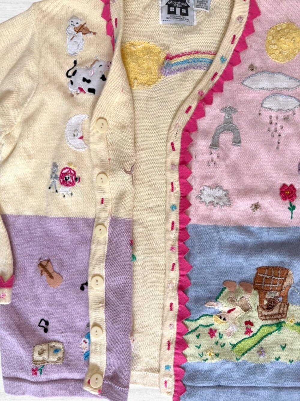 Vintage Storybook Knits 1X Nursery Rhyme Cardigan Sweater Cottagecore Whimsical - Picture 8 of 11